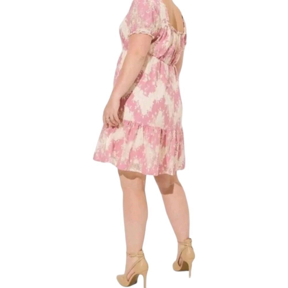TORRID Foxglove Pink Mini two toned, lace floral, tierd babydoll dress. 1X - Picture 12 of 16